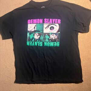 Demon Slayer Men LG Black Kimetsu No Yaiba Anime Manga Short Sleeves Shirt‎ (L)